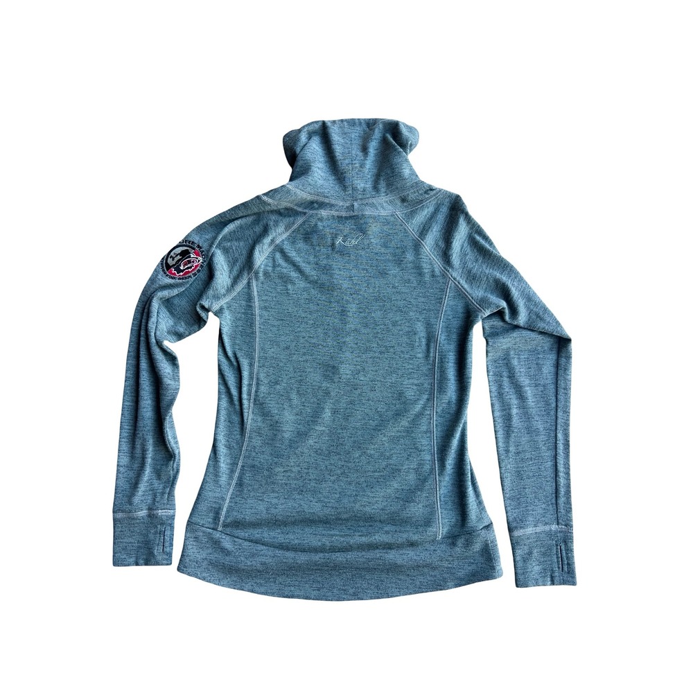 Kuhl Teal-Gray Cowl Neck S Pullover Thumbholes Pure Madness Beer Branded Outdoor - Picture 2 of 9